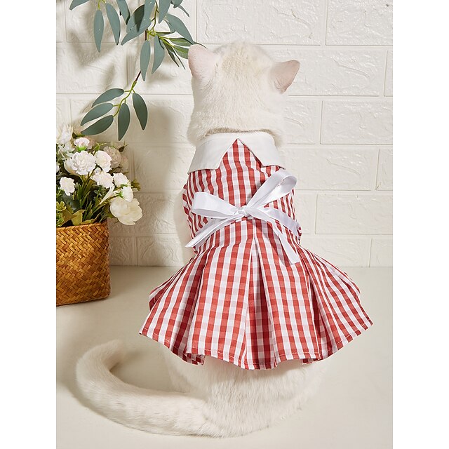 Toys & Hobbies Pet Supplies | Dog Cat Dress Plaid / Check Ribbon bow Sweet Style Casual Daily Casual / Daily Dog Clothes Puppy C