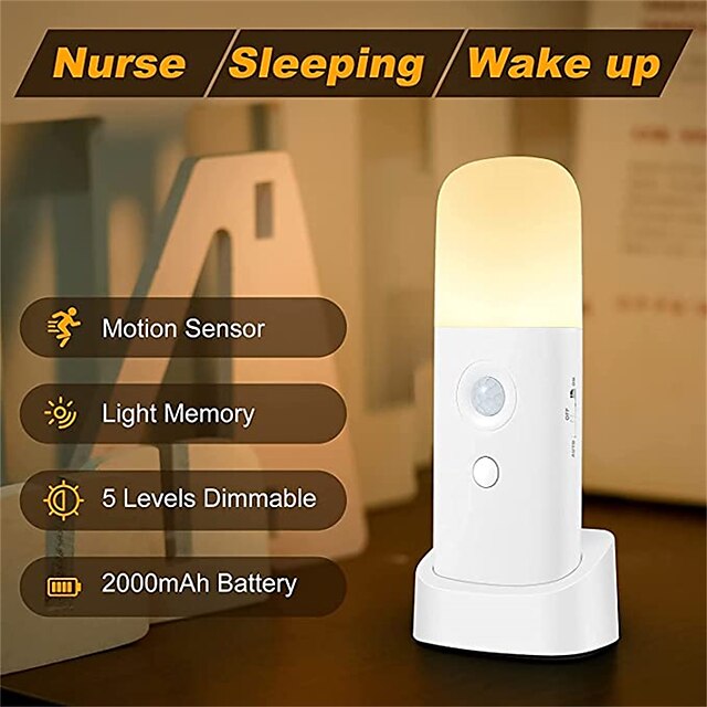  2pcs Motion Sensor Night Light Indoor USB Rechargeable Dimmable LED Light Portable Motion Activated Night Lamp for Kids Room Bedroom