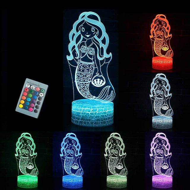 3D Mermaid Night Light for Kids Mermaid Toys for Girl16 Colors Changing ...