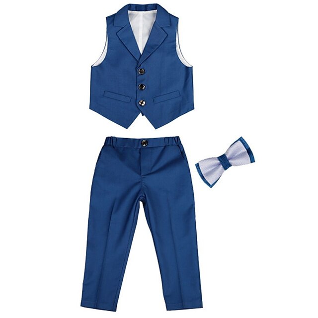 Baby & Kids Boys Clothing | Kids Boys Jacket & Pants Clothing Set 3 Pieces Sleeveless Blue Solid Color Formal Birthday Gentle Pr