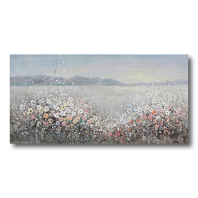  Hang festett olajfestmény Kézzel festett Vízszintes Absztrakt Virágos / Botanikus Kortárs Modern Anélkül, belső keret