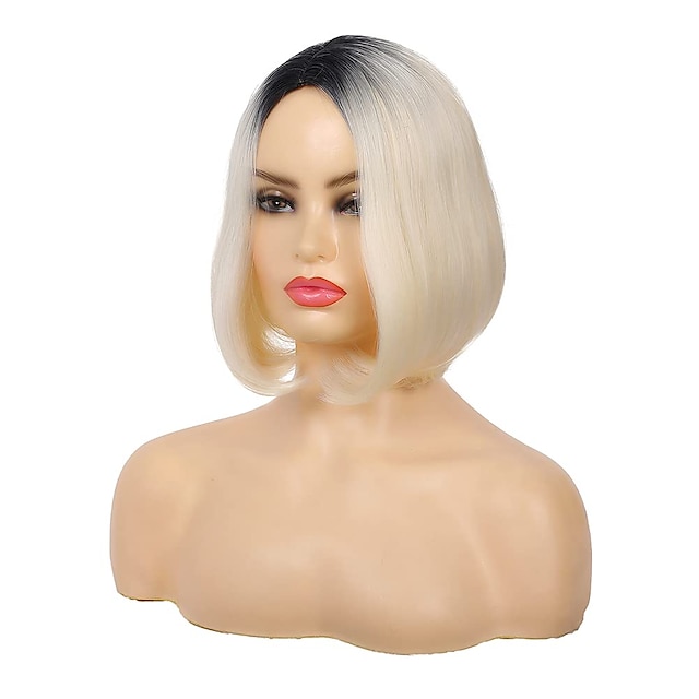 Beauty & Hair Wigs & Hair Pieces | Platinum Blonde Bob Wig Short Straight Ombre Blonde Wigs for Women Synthetic Natural Looking 