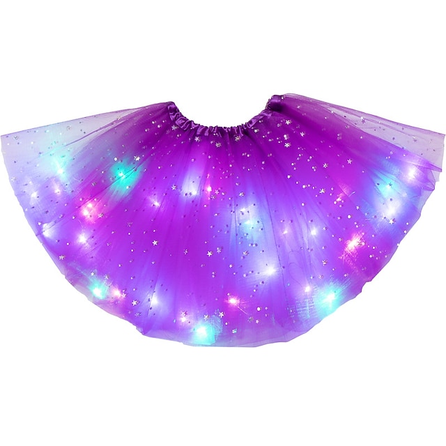  Kids Girls' Led Tutu Skirt White Purple Red Solid Colored Mesh Birthday Daily Performance Active Basic Cute 3-10 Years / Spring / Summer