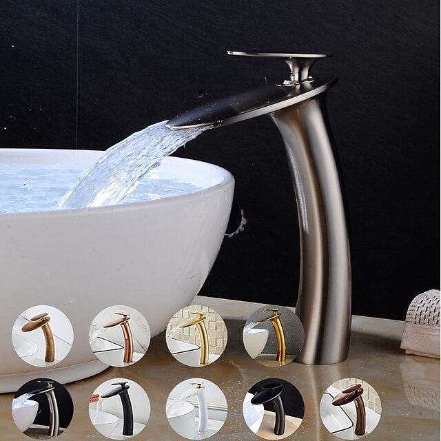 Waterfall Bathroom Sink Faucet with Supply Hose,Single Handle Single Hole Vessel Lavatory Faucet,Slanted Body Basin Mixer Tap Tall Body Commercial 25