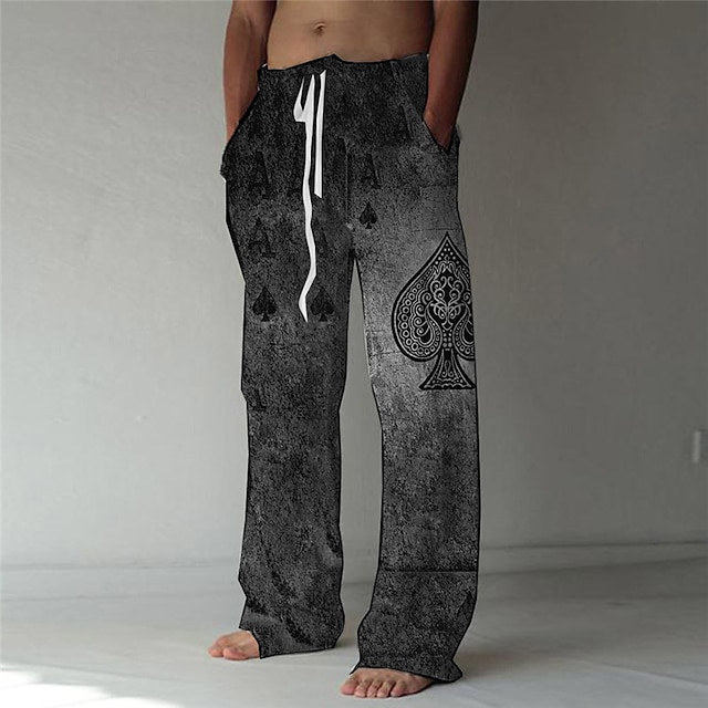  Men's Trousers Beach Pants 3D Print Front Pocket Straight Leg Graphic Prints Poker Comfort Soft Casual Daily Beach Fashion Casual Blue Dark Gray