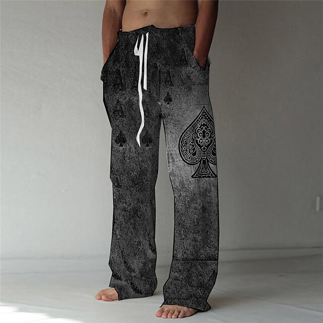 Men's Trousers Summer Pants Beach Pants Elastic Drawstring Design Front Pocket Straight Leg Graphic Prints Poker Comfort Soft Casual Daily Beach Linen Like Fabric Fashion Designer Blue Brown4