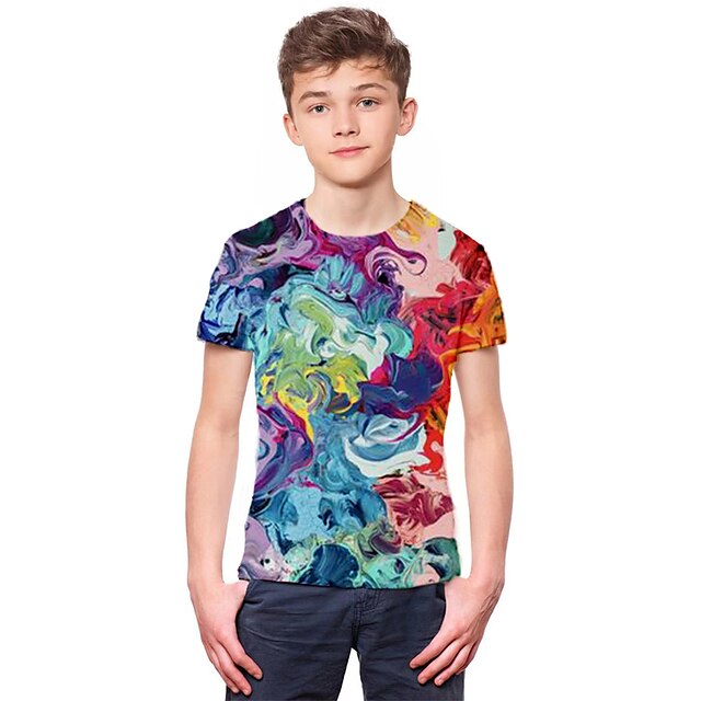 Baby & Kids Boys Clothing | Kids Boys T shirt Short Sleeve 3D Print Gradient Rainbow Children Tops Spring Summer Active Fashion 