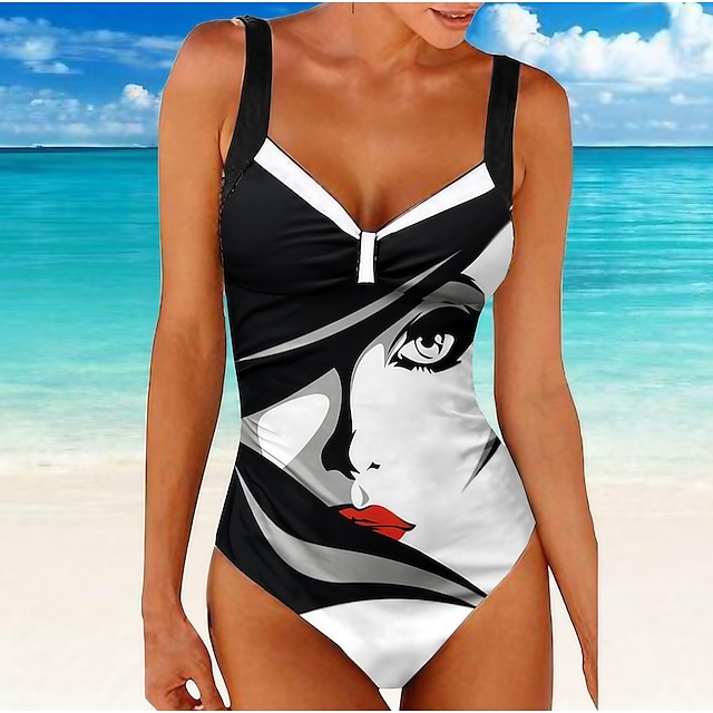  Women's Swimwear One Piece Monokini Normal Swimsuit Abstract V Wire Vacation Sexy Bathing Suits