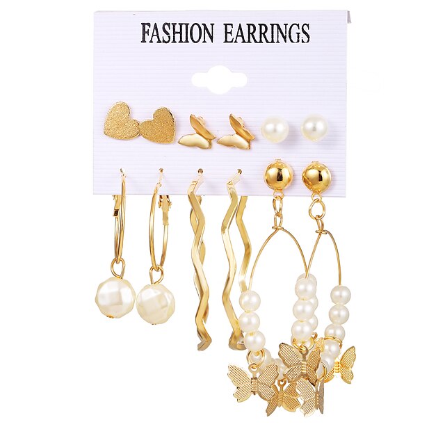 Shoes & Bags Fashion Accessories | 6 Pairs Earrings Dangle Earrings For Womens Pearl Street Gift Beach Alloy Geometrical Animal 