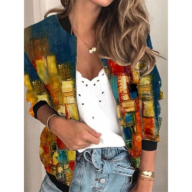 Womens Clothing Womens Outerwear | Womens Bomber Jacket Varsity Jacket Daily Holiday Going out Spring Summer Regular Coat Stand 