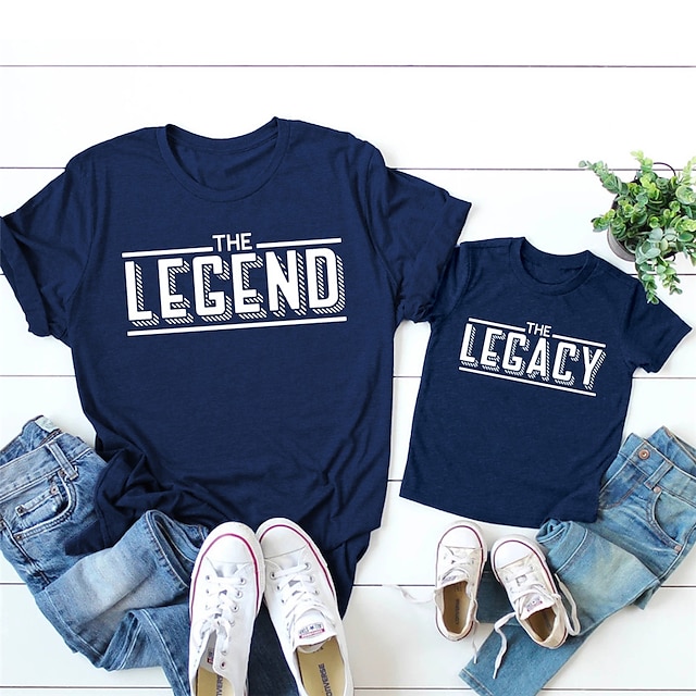 Baby & Kids Matching Outfits | Dad and Son T shirt Tops Letter Causal Print Blue Short Sleeve Casual Matching Outfits / Spring /