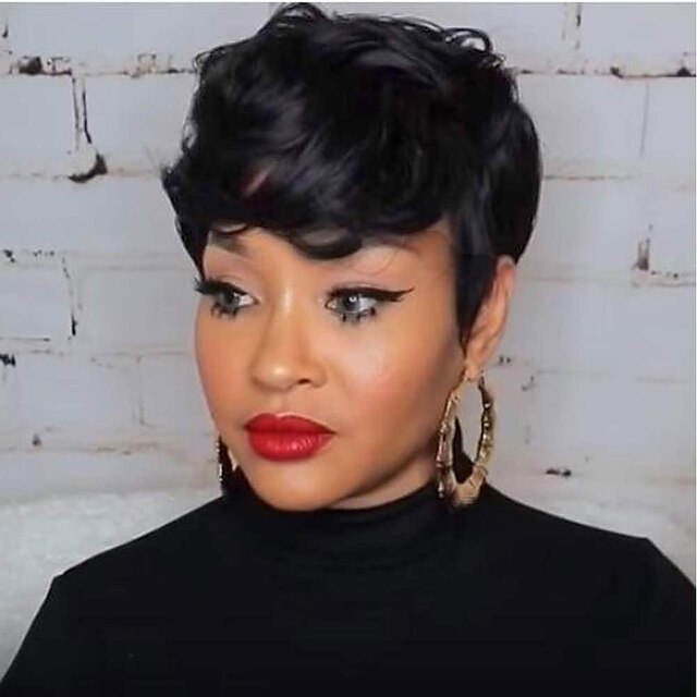 Beauty & Hair Wigs & Hair Pieces | Synthetic Wig Curly Pixie Cut Machine Made Wig Short Natural Black #1B Synthetic Hair Womens 