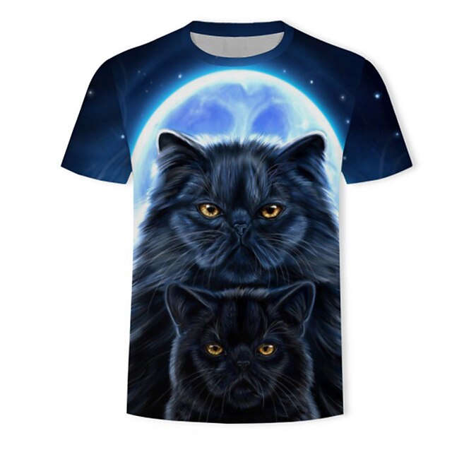 Baby & Kids Boys Clothing | Kids Boys T shirt Short Sleeve 3D Print Cat Animal Blue Children Tops Spring Summer Active Fashion D