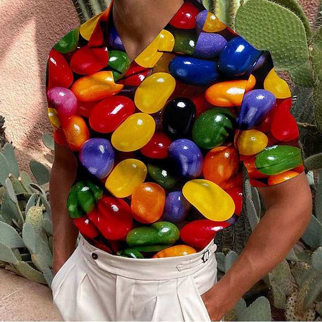  Men's Golf Shirt Short Sleeve Candy Print Casual Optical Illusion Turndown Tops Green Black Blue Gray Rainbow 3D Print Daily Button-Down Print  Fashion Designer Breathable / Sports