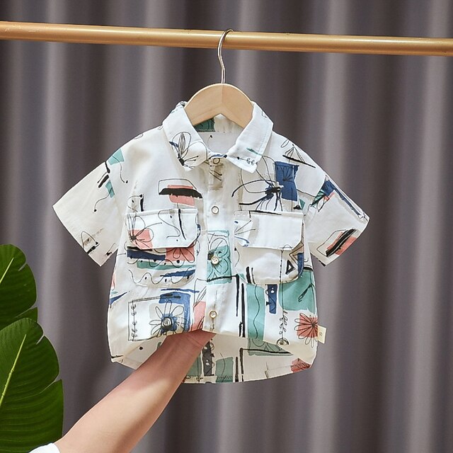 Baby & Kids Boys Clothing | Kids Boys Shirt Short Sleeve Floral Graphic White Children Tops Spring Summer Active Cool Daily Outd