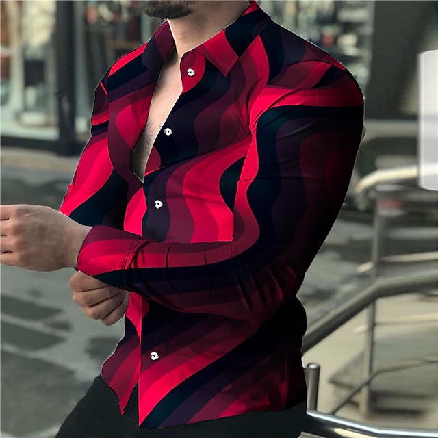  Men's Shirt Graphic Shirt Gradient Turndown Blue Orange Dark Gray Red 3D Print Outdoor Street Long Sleeve Button-Down Print Clothing Apparel Fashion Designer Casual Breathable / Summer / Spring
