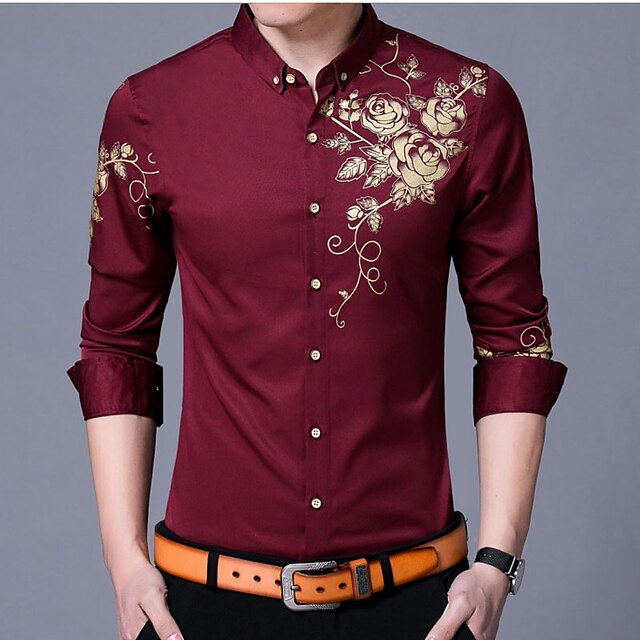 Mens Clothing Mens Shirts | Mens Shirt Floral Turndown Street Casual Button-Down Long Sleeve Tops Casual Fashion Breathable Comf