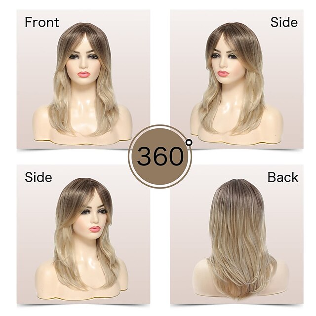 Beauty & Hair Wigs & Hair Pieces | Blonde Wigs for WomenOmbre Blonde Wig with Bangs Shoulder-Length Natural Layered Heat Resista