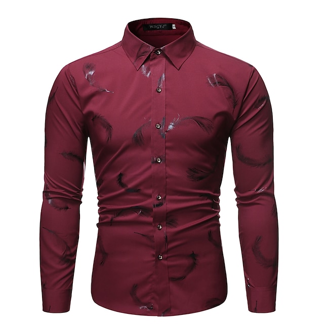 Mens Clothing Mens Shirts | Mens Shirt Feather Turndown Street Casual Button-Down Bronzing Long Sleeve Tops Casual Fashion Stree