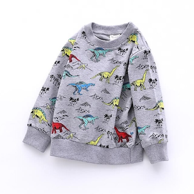 Baby & Kids Boys Clothing | Kids Boys Sweatshirt Long Sleeve Cartoon Dinosaur Gray Children Tops Fall Winter Active Cool Daily O