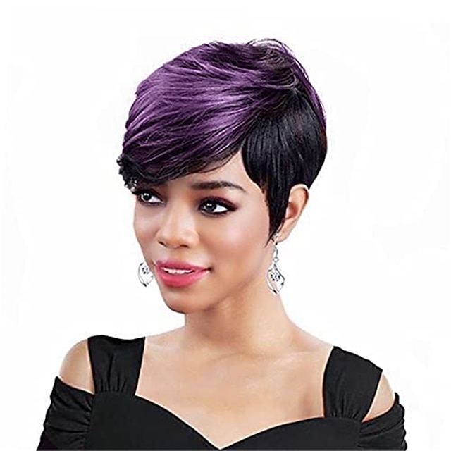 Beauty & Hair Wigs & Hair Pieces | Pixie Cut Wigs Women Short Pixie Cut Black Wig with Blonde Bangs Synthetic Synthetic Natural 