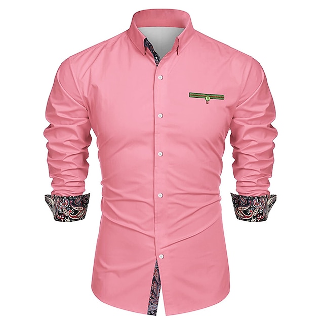  Hombre camisa de baile Camisas de esmoquin Rosa Manga Larga Cachemir Cuello Vuelto Verano Primavera Fiesta Exterior Ropa Abotonar