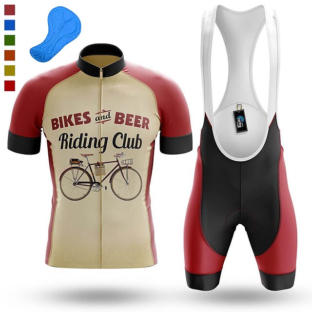 Sports & Outdoors Cycling | 21Grams® Mens Cycling Jersey Set Short Sleeve Cycling Jersey with Bib Shorts Beer 3 Rear Pockets Ref