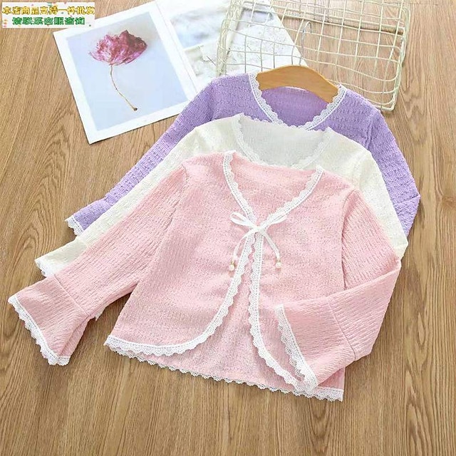 Baby & Kids Girls Clothing | Kids Girls Coat Long Sleeve Purple Pink Beige Floral Lace Spring Summer Active Street 2-6 Years - Q