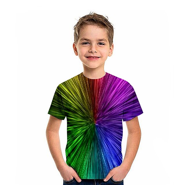 Baby & Kids Boys Clothing | Kids Boys T shirt Short Sleeve 3D Print Optical Illusion Rainbow Children Tops Spring Summer Active 