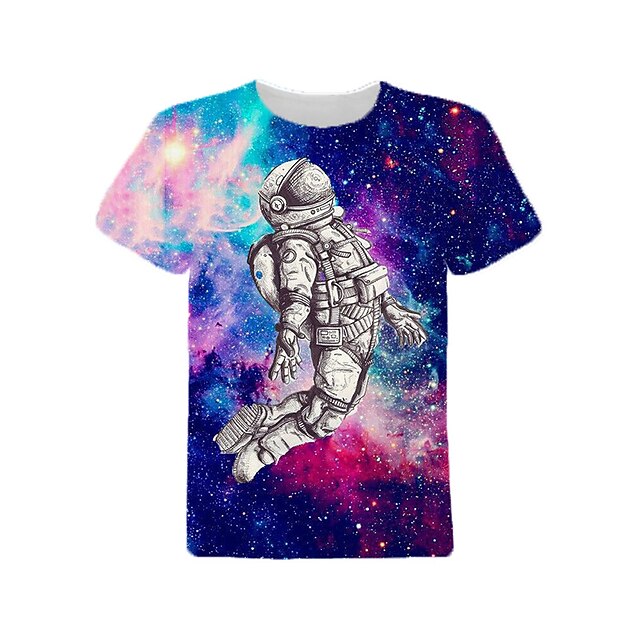 Baby & Kids Boys Clothing | Kids Boys T shirt Short Sleeve 3D Print Astronaut Space Purple Children Tops Spring Summer Active Fa