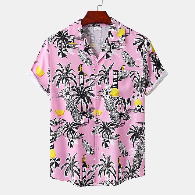  Men's Shirt Summer Hawaiian Shirt Graphic Shirt Graphic Prints Classic Collar Pink Rainbow Orange Brown White 3D Print Casual Daily Short Sleeve Print Clothing Apparel Fashion Designer Casual Hawaiian
