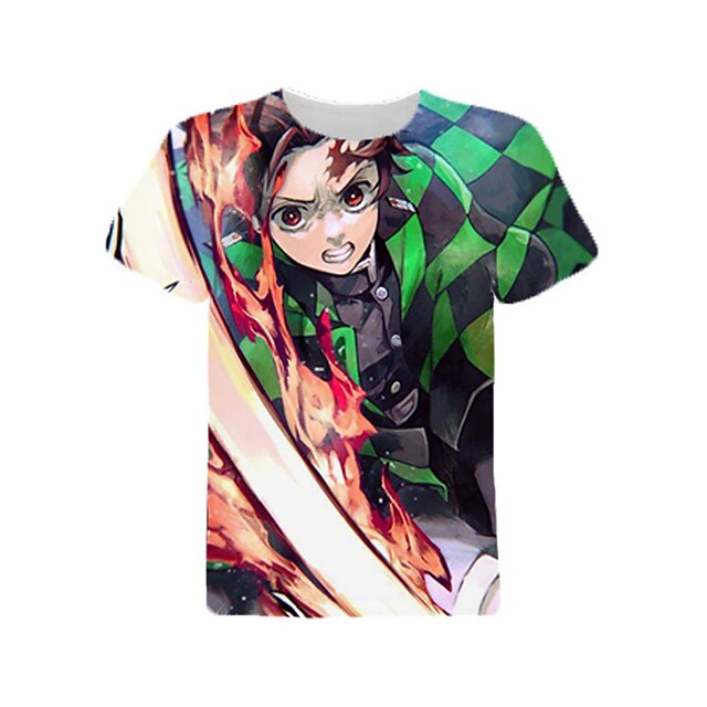 Baby & Kids Boys Clothing | Kids Boys T shirt Demon Slayer Short Sleeve 3D Print Anime Green Children Tops Spring Summer Active 