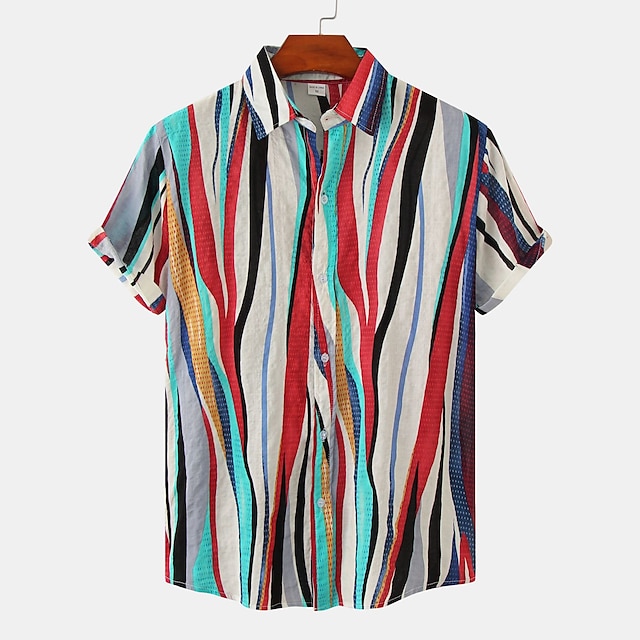 Mens Clothing Mens Shirts | Mens Shirt Other Prints Geometry Plus Size Turndown Holiday Print Short Sleeve Tops 2pcs Beach Red /