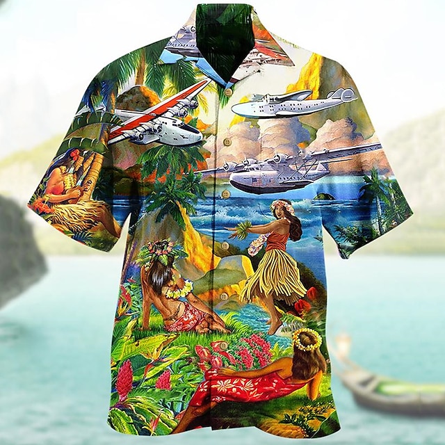  Men's Shirt Summer Hawaiian Shirt Camp Collar Shirt Graphic Shirt Aloha Shirt Floral Landscape Turndown Red Blue Purple Green Rainbow Print Casual Daily Short Sleeve Button-Down Print Clothing Apparel