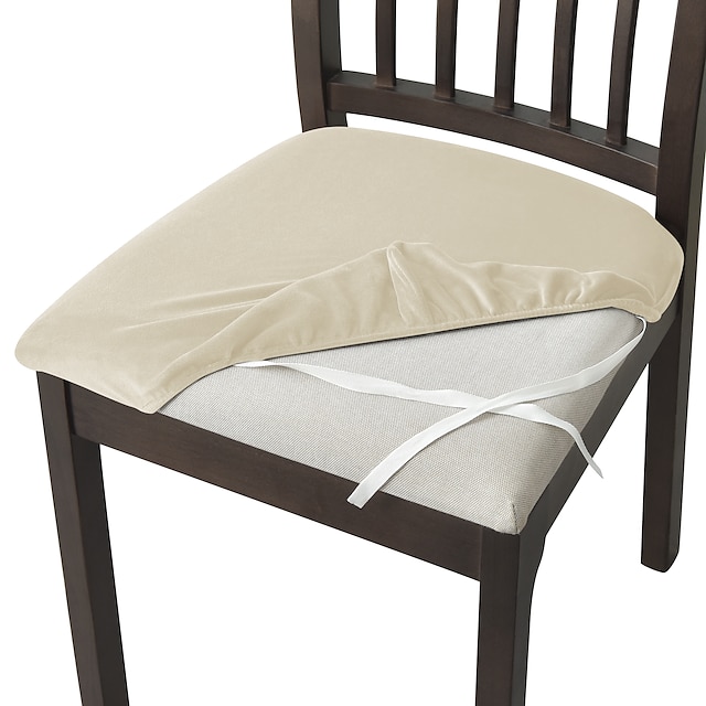  capas de assento de veludo para sala de jantar, capa de almofada de assento de cadeira estofada elástica cor bordô, capa protetora de móveis removível e lavável com amarras