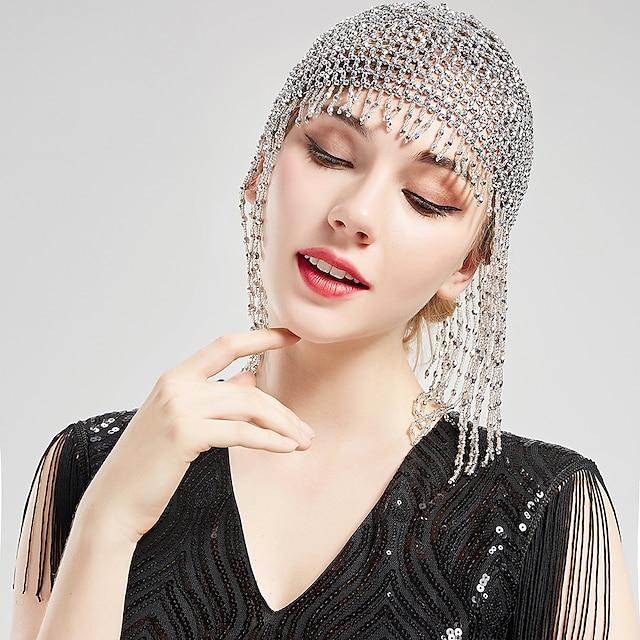  Beaded Cap 1920s Bride Headpiece Retro Vintage Roaring 20s The Great Gatsby Women's Cosplay Costume Casual Daily Hat Masquerade