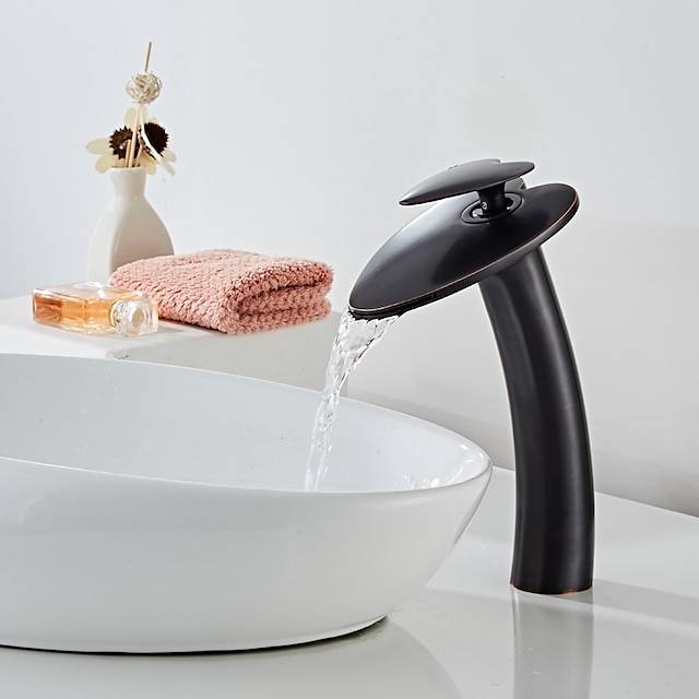  robinet de lavabo de salle de bain, poignée en forme de coeur cascade robinets de bain à un trou avec interrupteur chaud et froid