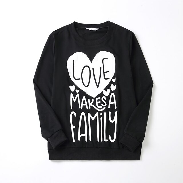 Baby & Kids Matching Outfits | Family Look T shirt Heart Letter Daily Print Black Long Sleeve Active Matching Outfits - ZR22879