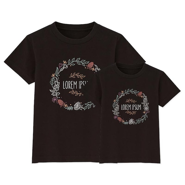 Baby & Kids Matching Outfits | Mommy and Me T shirt Tops Floral Letter Daily Print Black Pink Wine Short Sleeve Basic Matching O