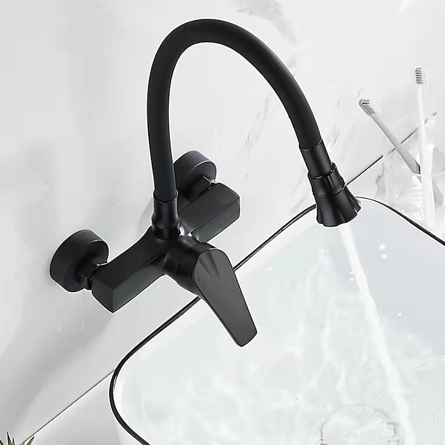  Kitchen Faucet,Brass Wall Mounted Single Handle Two Holes Bendable Rotatable Kitchen Taps