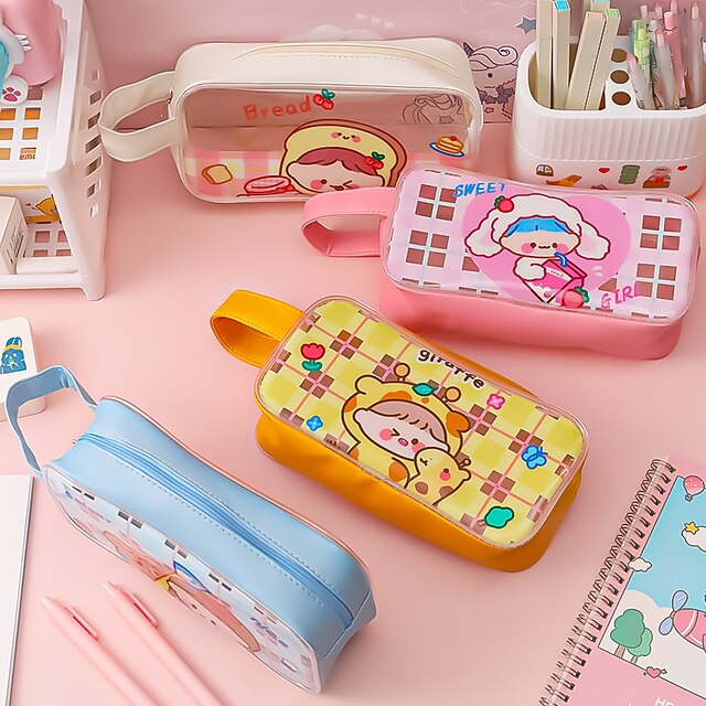 Consumer Electronics Stationery | Pencil Case Pen Pouch Marker Bag Waterproof Cartoon Transparent PVC for School Student Kids - 