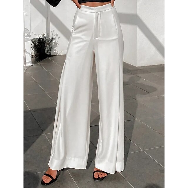 Womens Clothing Womens Bottoms | Womens Fashion Flare Chinos Wide Leg Full Length Pants Casual Weekend Micro-elastic Plain Comfo