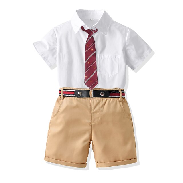 Baby & Kids Boys Clothing | Kids Boys Shirt & Shorts Clothing Set 4 Pieces Short Sleeve Multi color Solid Color Cotton School Fo