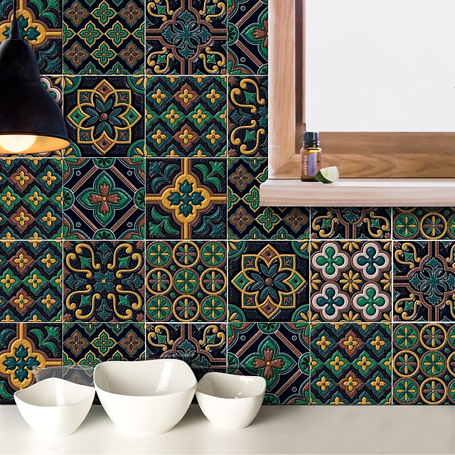 Home & Garden Home Decor | Kitchen Oil-proof And Waterproof Tile Stickers Crystal Film Asuncion Dark Green Pattern Tile Renovati