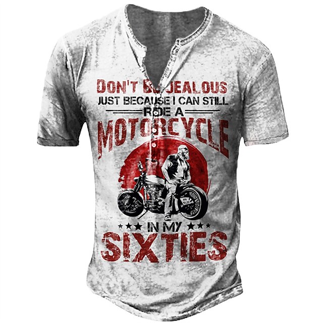Men's Graphic Letter Motorcycle Henley Shirt Short Sleeve 3D Print Sports Lightweight Comfortable Street Daily Sports Summer White Henley Henley T-Shirt2