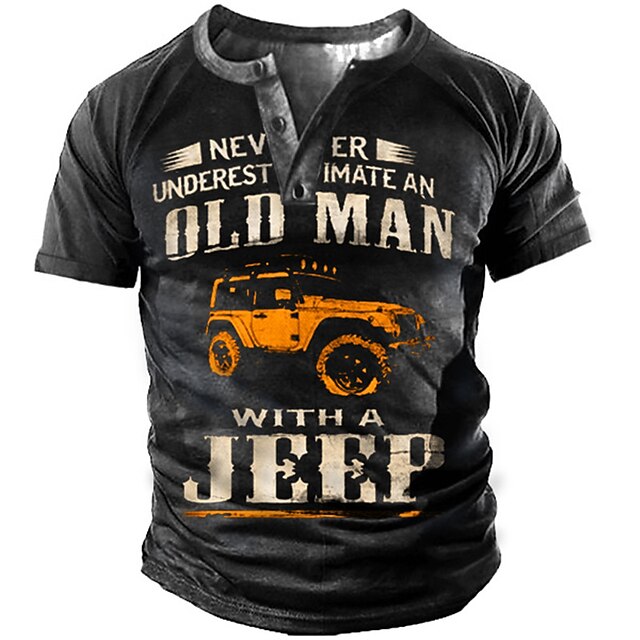Men's Never Underestimate Old Man Jeep Short Sleeve Graphic Henley T-Shirt4