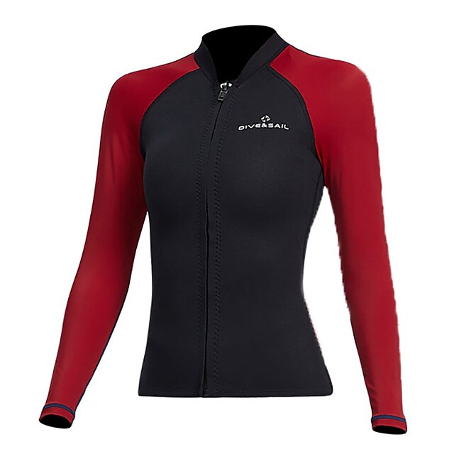  Women's Wetsuit Jacket 1.5mm SCR Neoprene Top UPF50+ Breathable High Elasticity Long Sleeve Front Zip - Swimming Diving Surfing Scuba Patchwork Spring Summer Winter