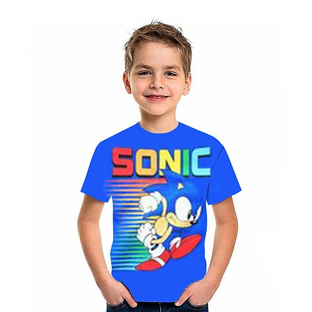 Baby & Kids Boys Clothing | Kids Boys T shirt Sonic Short Sleeve 3D Print Cartoon Letter Blue Children Tops Spring Summer Active