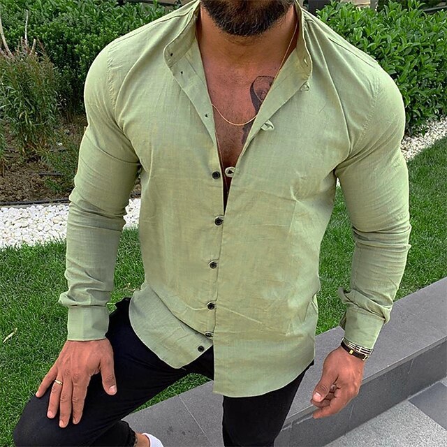 Men's Shirt Solid Color Collar Street 