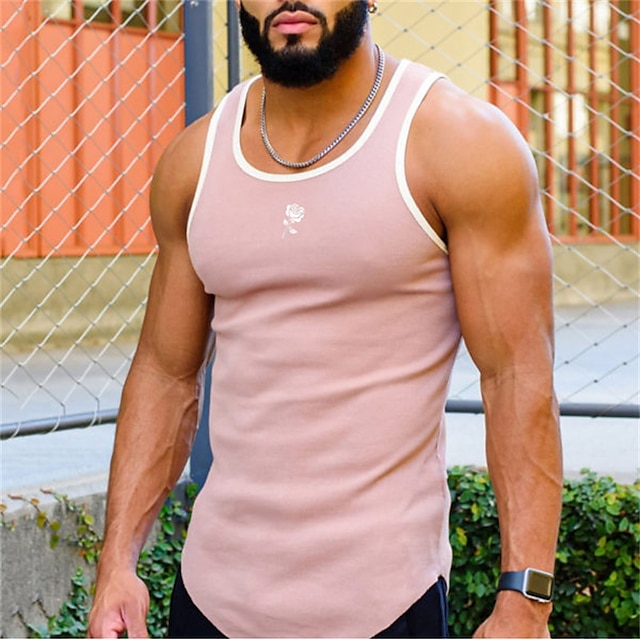  Men's Tank Top Vest Top Undershirt Sleeveless Shirt Solid Color Crew Neck Hot Stamping Street Casual Sleeveless Print Clothing Apparel Sports Fashion Comfortable